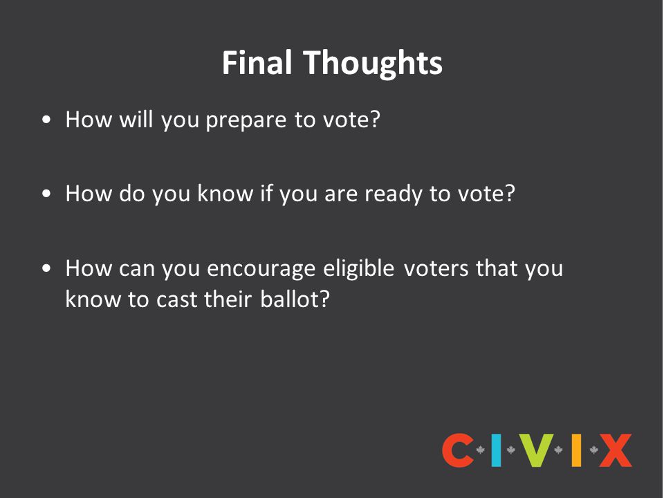 Final Thoughts How will you prepare to vote. How do you know if you are ready to vote.