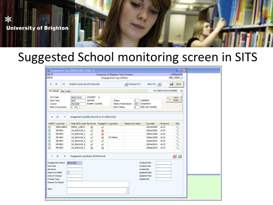 Suggested School monitoring screen in SITS