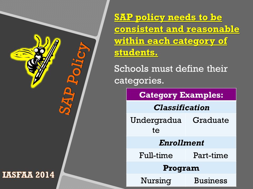 SAP Policy SAP policy needs to be consistent and reasonable within each category of students.