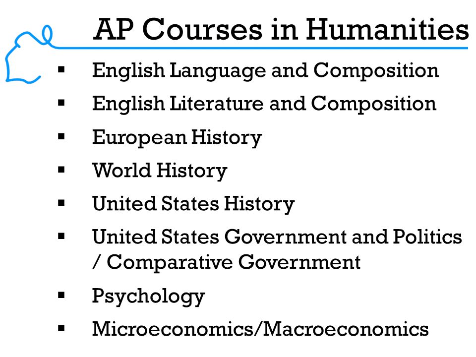 AP Courses in Humanities  English Language and Composition  English Literature and Composition  European History  World History  United States History  United States Government and Politics / Comparative Government  Psychology  Microeconomics/Macroeconomics