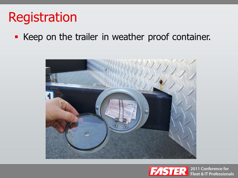 Registration  Keep on the trailer in weather proof container.