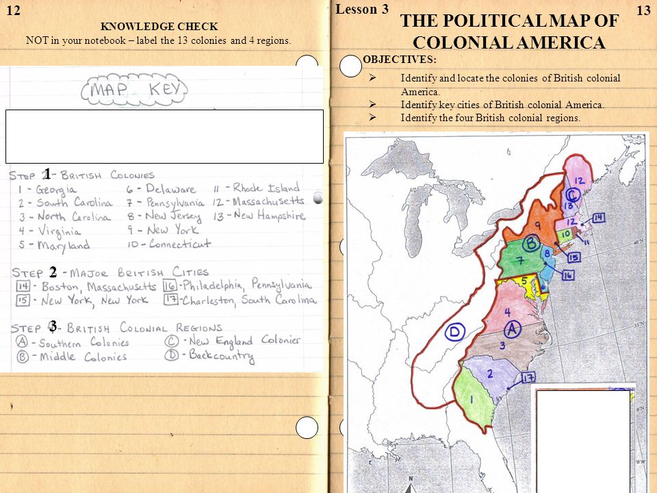 1213 THE POLITICAL MAP OF COLONIAL AMERICA Lesson 3 OBJECTIVES:  Identify and locate the colonies of British colonial America.
