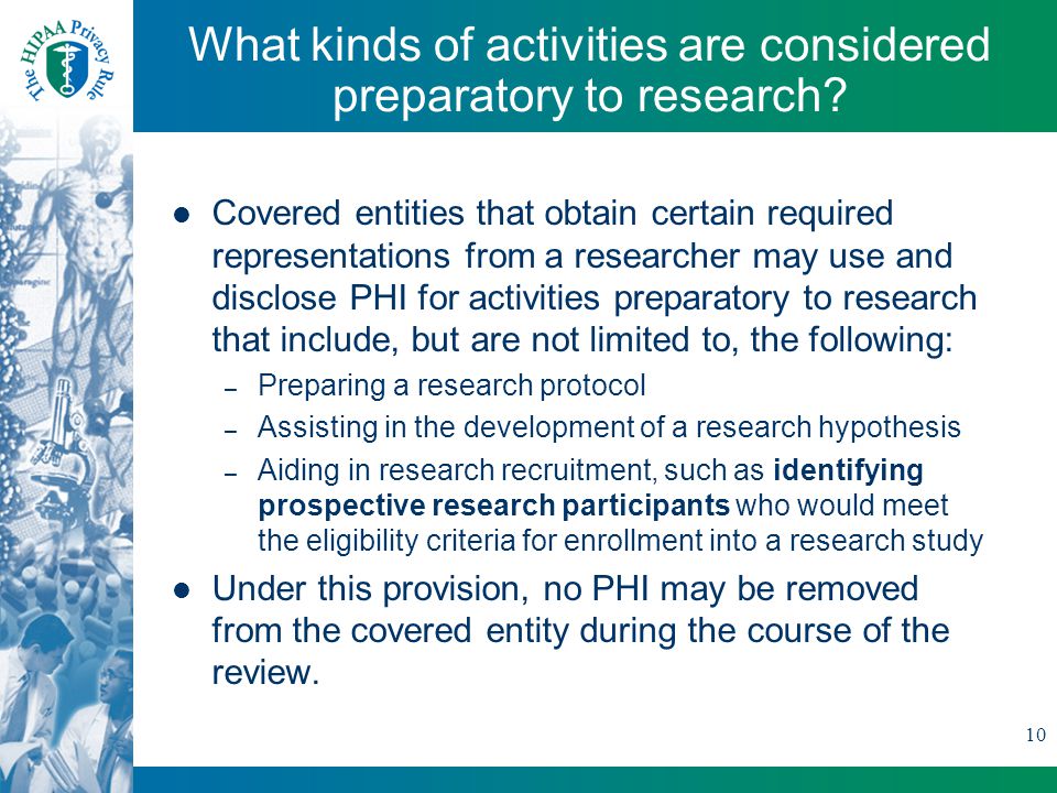 10 What kinds of activities are considered preparatory to research.