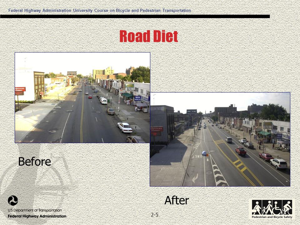 Federal Highway Administration University Course on Bicycle and Pedestrian Transportation 2-5 Road Diet Before After