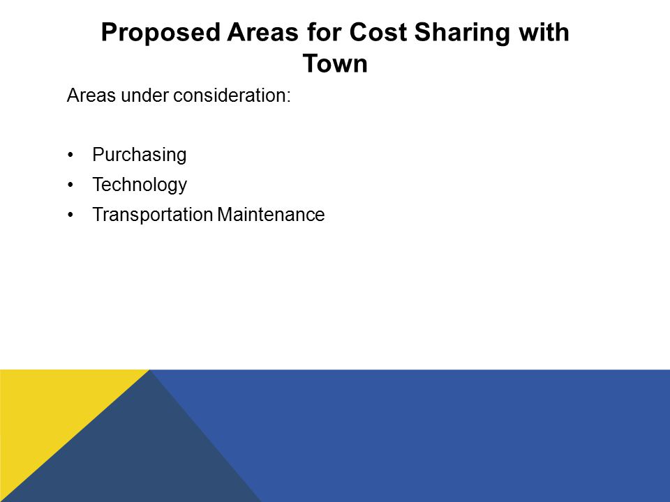 Proposed Areas for Cost Sharing with Town Areas under consideration: Purchasing Technology Transportation Maintenance