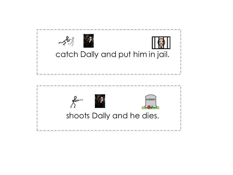 catch Dally and put him in jail. shoots Dally and he dies.