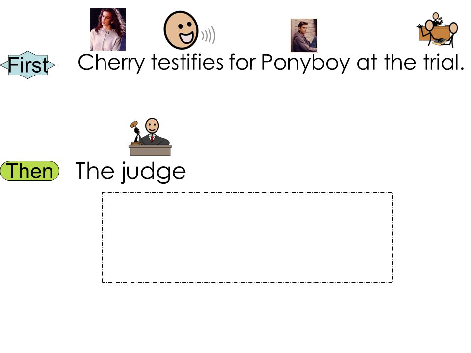 First Then Cherry testifies for Ponyboy at the trial. The judge
