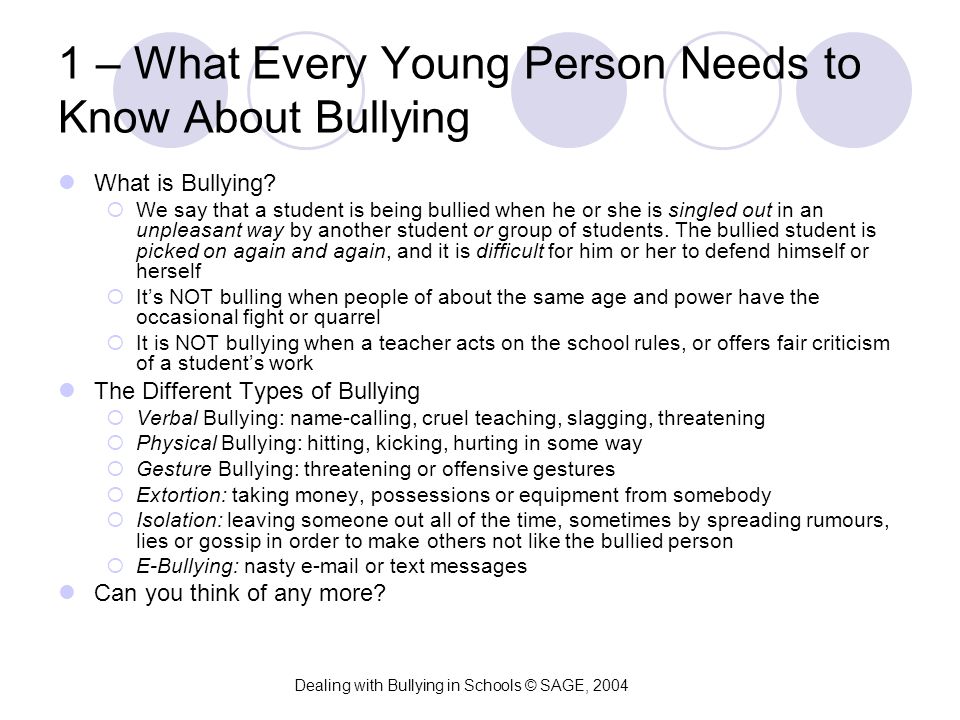 1 – What Every Young Person Needs to Know About Bullying What is Bullying.