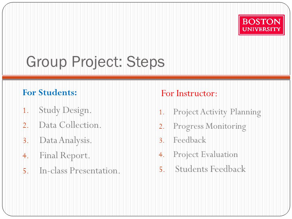 Group Project: Steps For Students: For Instructor: 1.