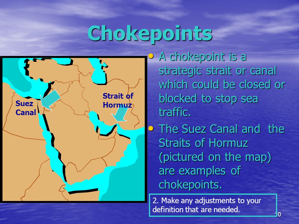 1 CHOKEPOINTS Got to get past 'um, but how?. 2 Directions Title a page in  your notebook “Chokepoints” Title a page in your notebook “Chokepoints”  Make. - ppt download