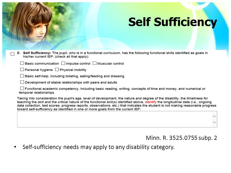 Self Sufficiency Minn. R subp.