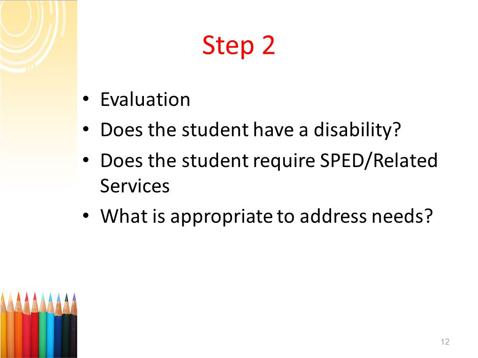Step 2 Evaluation Does the student have a disability.