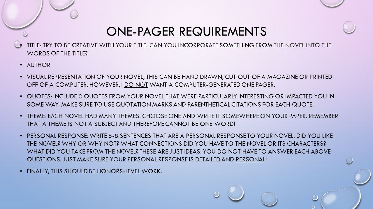 ONE-PAGER REQUIREMENTS TITLE: TRY TO BE CREATIVE WITH YOUR TITLE.