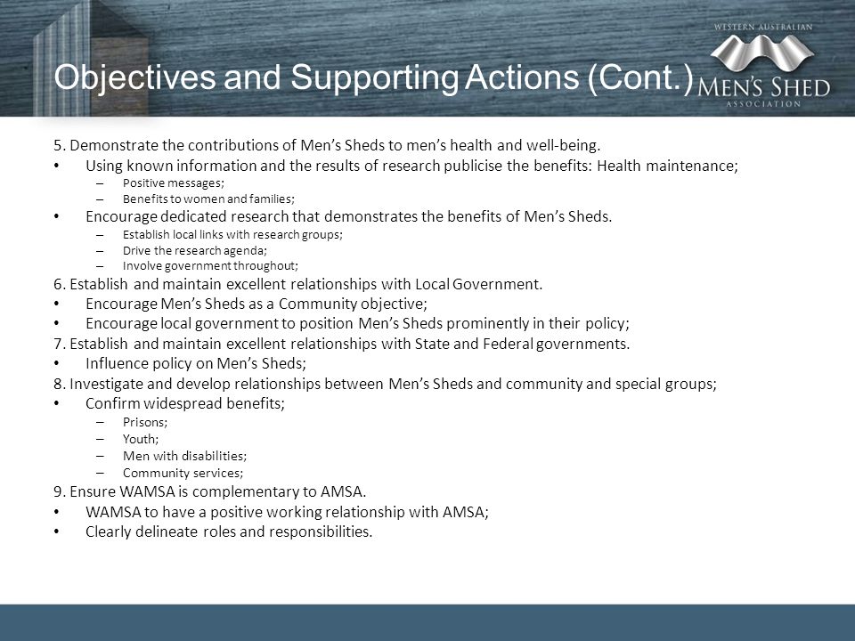 Objectives and Supporting Actions (Cont.) 5.