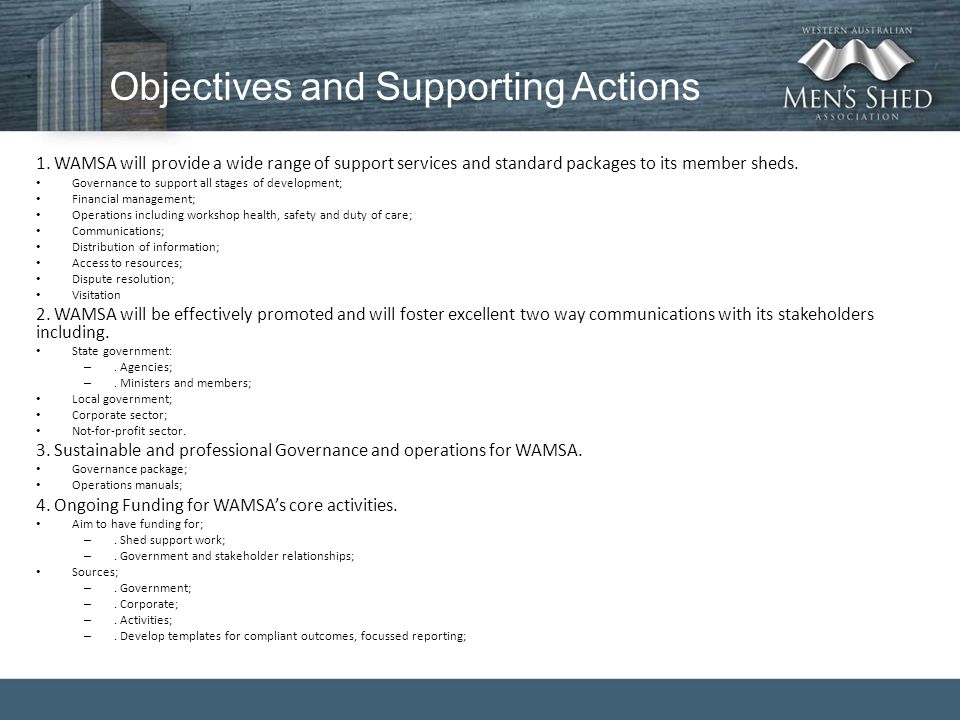 Objectives and Supporting Actions 1.