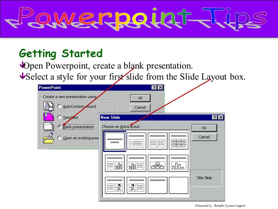 Getting Started ê Open Powerpoint, create a blank presentation.