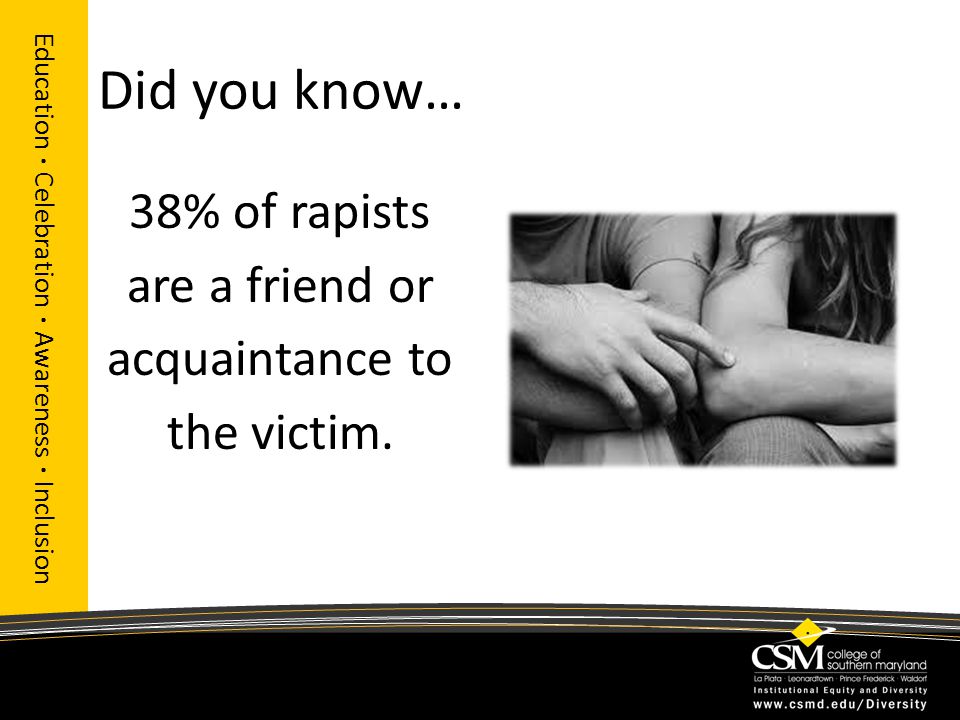 Did you know… 38% of rapists are a friend or acquaintance to the victim.