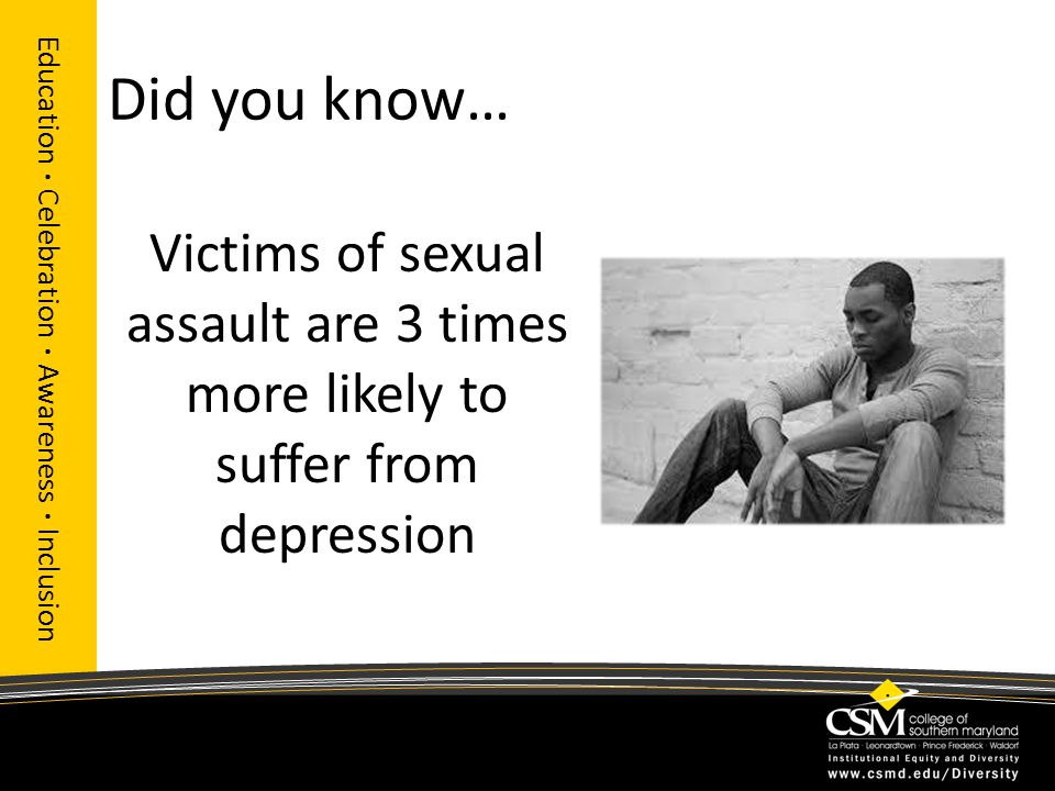 Did you know… Education · Celebration · Awareness · Inclusion Victims of sexual assault are 3 times more likely to suffer from depression