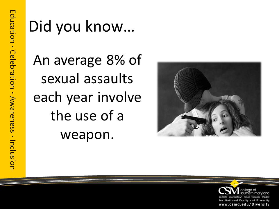 Did you know… An average 8% of sexual assaults each year involve the use of a weapon.