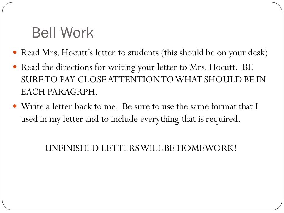 Bell Work Read Mrs.