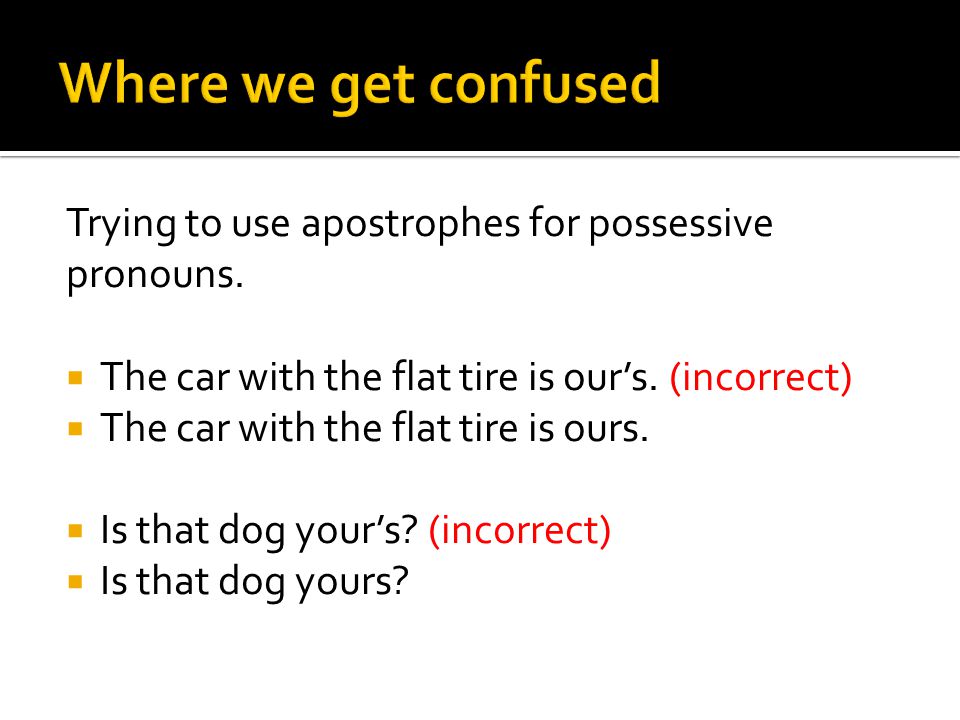 Trying to use apostrophes for possessive pronouns.