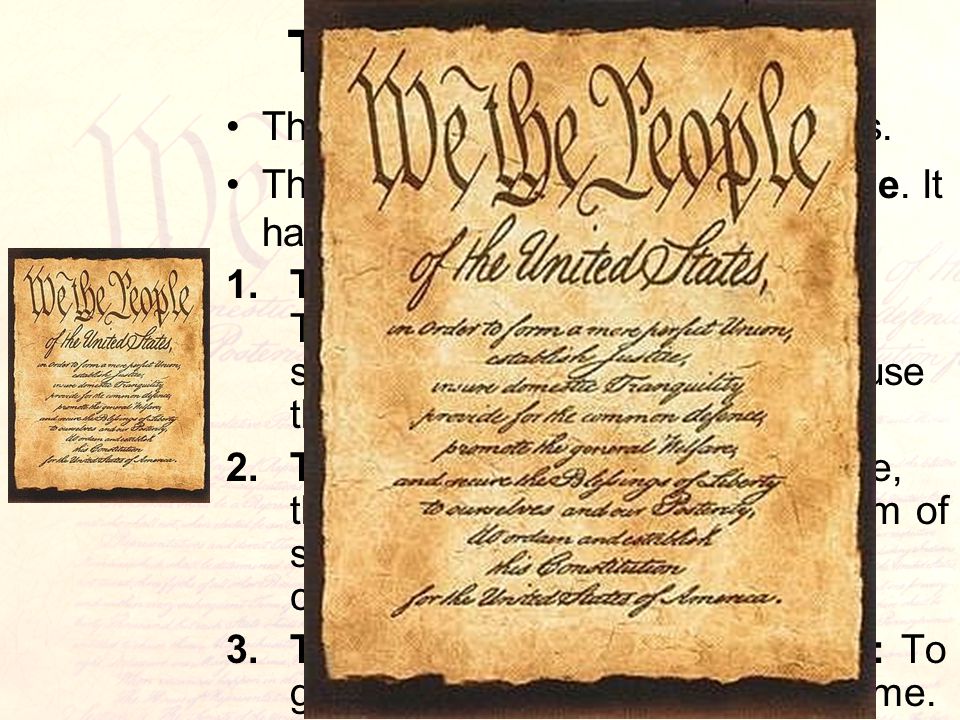 The Preamble The Constitution is split into 3 parts.