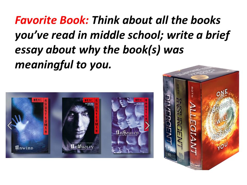 Favorite Book: Think about all the books you’ve read in middle school; write a brief essay about why the book(s) was meaningful to you.