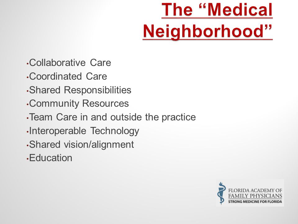 Collaborative Care Coordinated Care Shared Responsibilities Community Resources Team Care in and outside the practice Interoperable Technology Shared vision/alignment Education