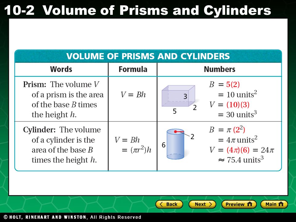 Holt CA Course Volume of Prisms and Cylinders