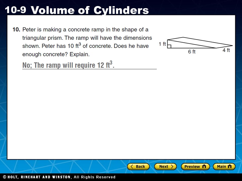 Holt CA Course Volume of Cylinders