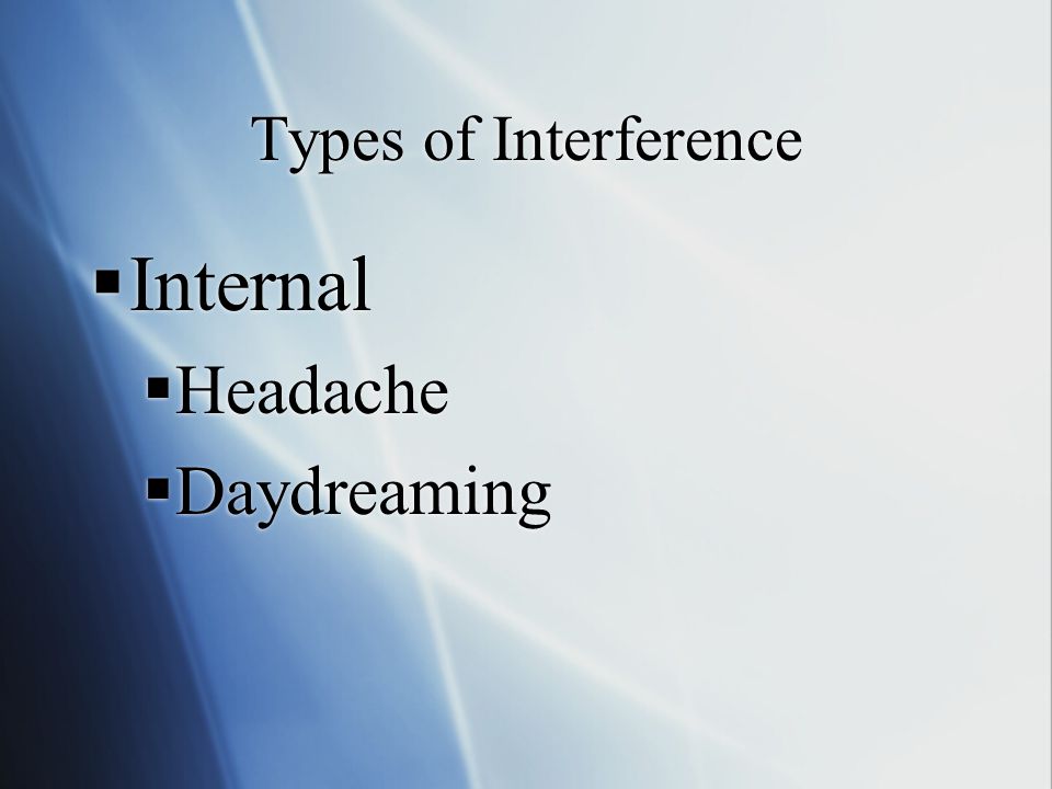 Types of Interference  Internal  Headache  Daydreaming  Internal  Headache  Daydreaming