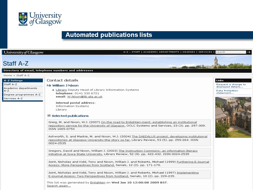 Automated publications lists