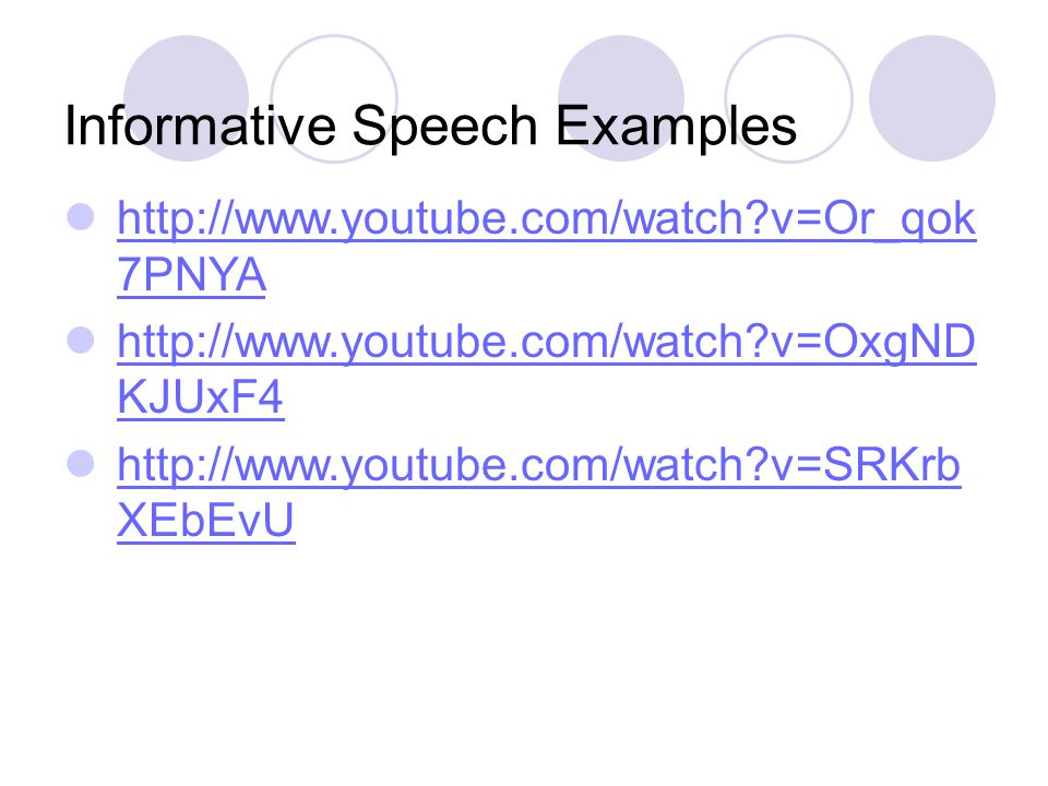 Informative Speech Examples   v=Or_qok 7PNYA   v=Or_qok 7PNYA   v=OxgND KJUxF4   v=OxgND KJUxF4   v=SRKrb XEbEvU   v=SRKrb XEbEvU