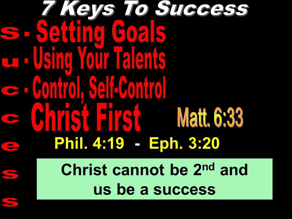 Phil. 4:19 - Eph. 3:20 Christ cannot be 2 nd and us be a success