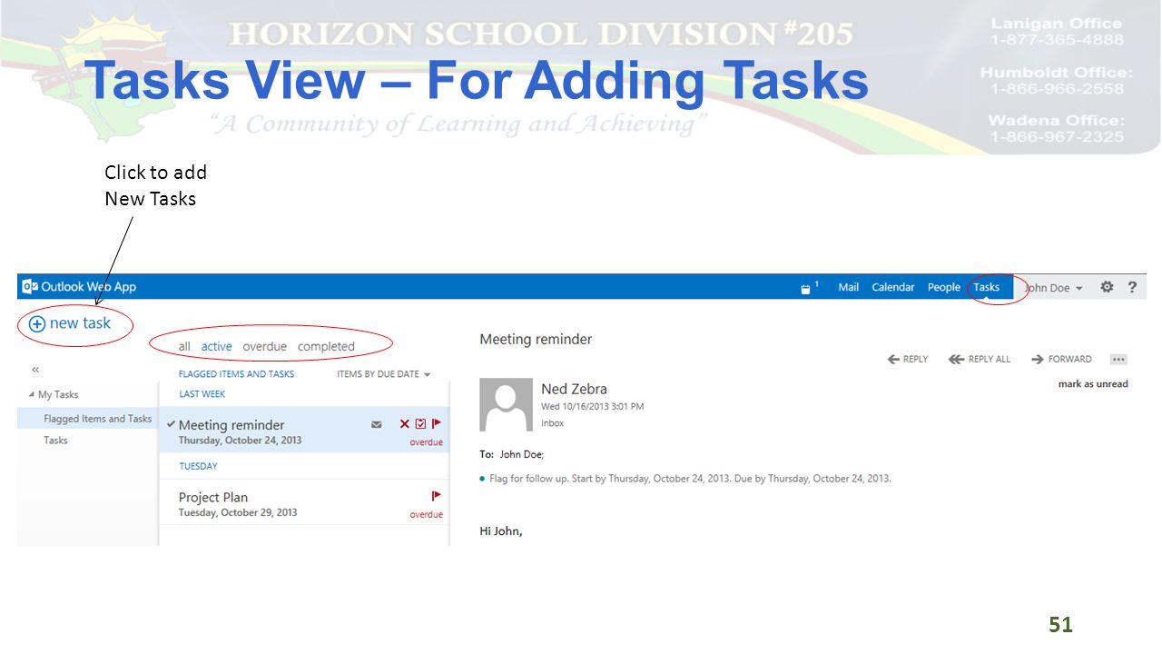 Tasks View – For Adding Tasks 51 Click to add New Tasks