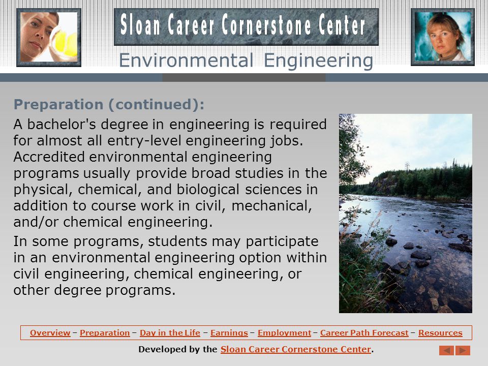 Preparation: Environmental engineers should be creative, inquisitive, analytical, and detail oriented.