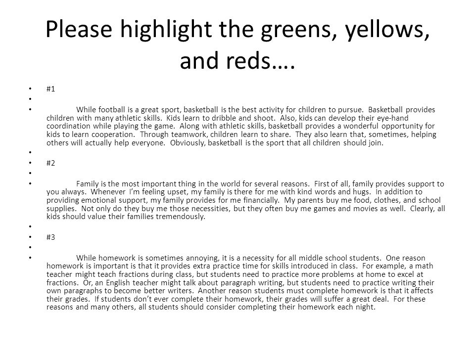 Please highlight the greens, yellows, and reds….