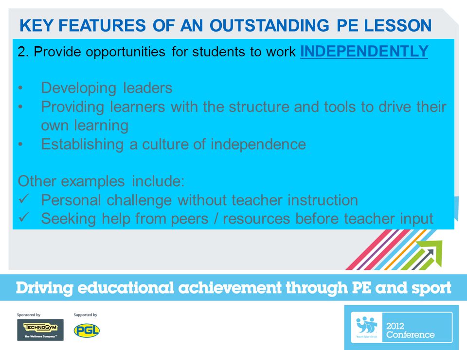 KEY FEATURES OF AN OUTSTANDING PE LESSON 2.