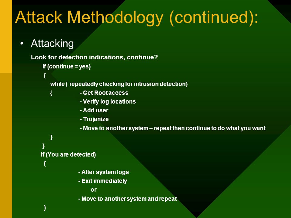 Attack Methodology (continued): Attacking Look for detection indications, continue.