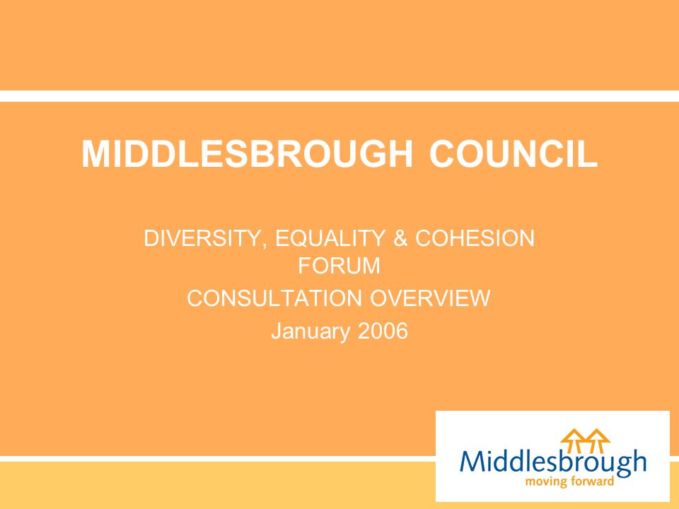MIDDLESBROUGH COUNCIL DIVERSITY, EQUALITY & COHESION FORUM CONSULTATION OVERVIEW January 2006