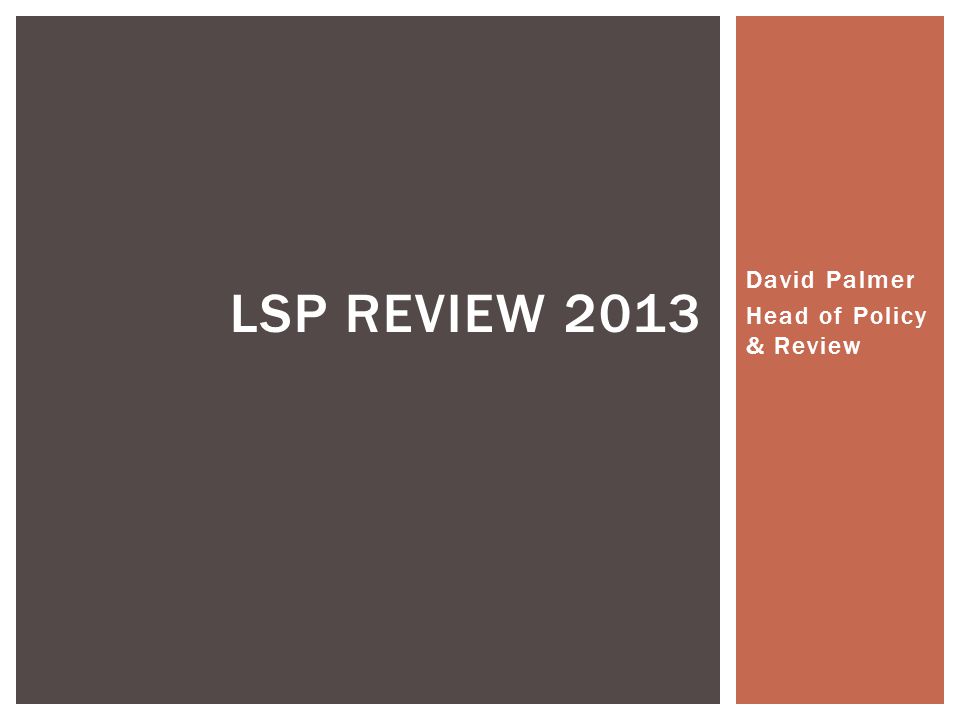 David Palmer Head of Policy & Review LSP REVIEW 2013