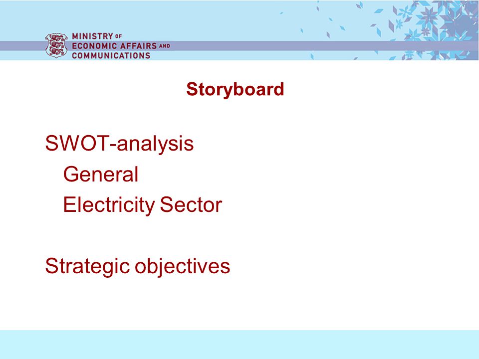 Storyboard SWOT-analysis General Electricity Sector Strategic objectives