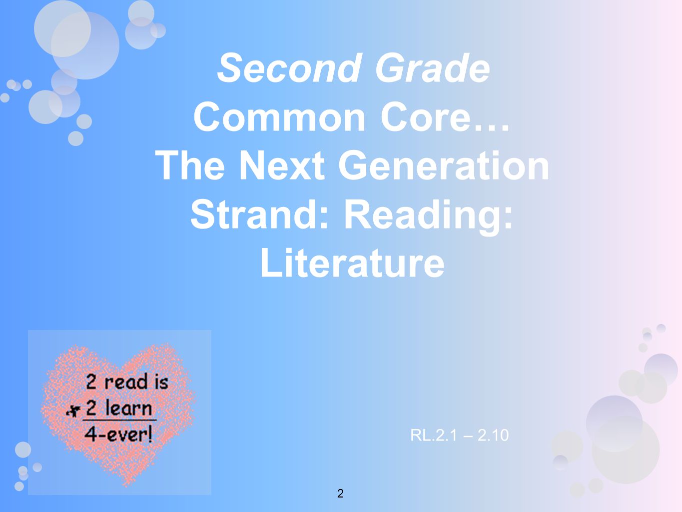 Second Grade Common Core… The Next Generation Strand: Reading: Literature RL.2.1 –
