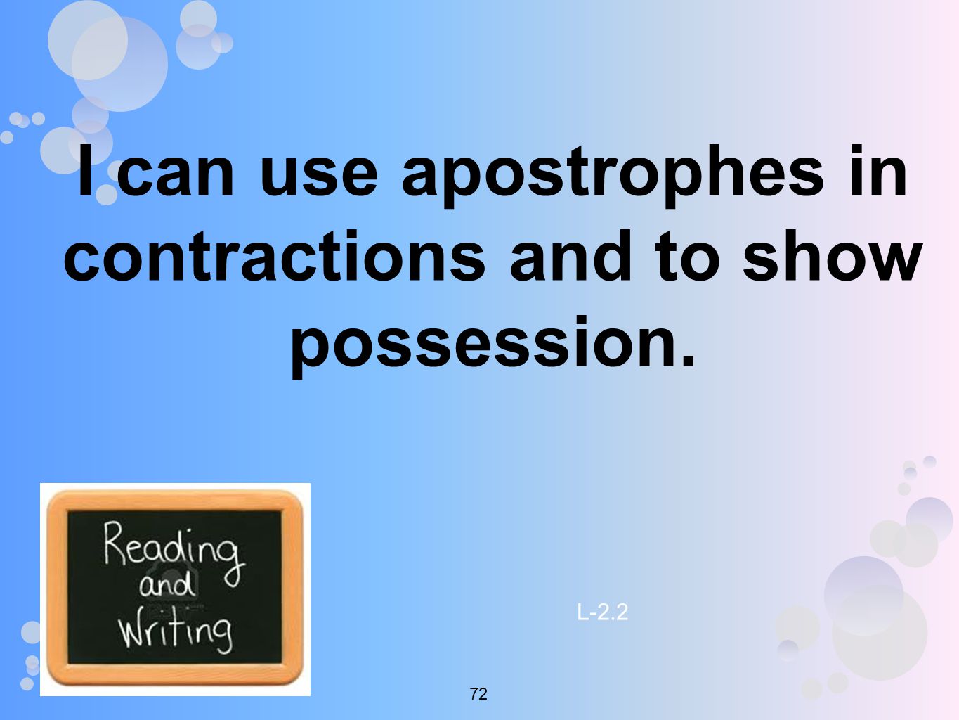 I can use apostrophes in contractions and to show possession. L
