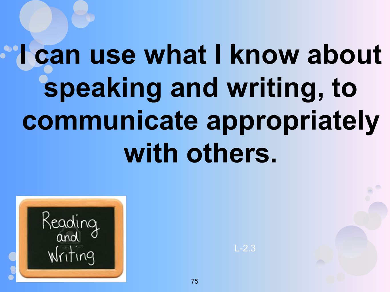 I can use what I know about speaking and writing, to communicate appropriately with others.