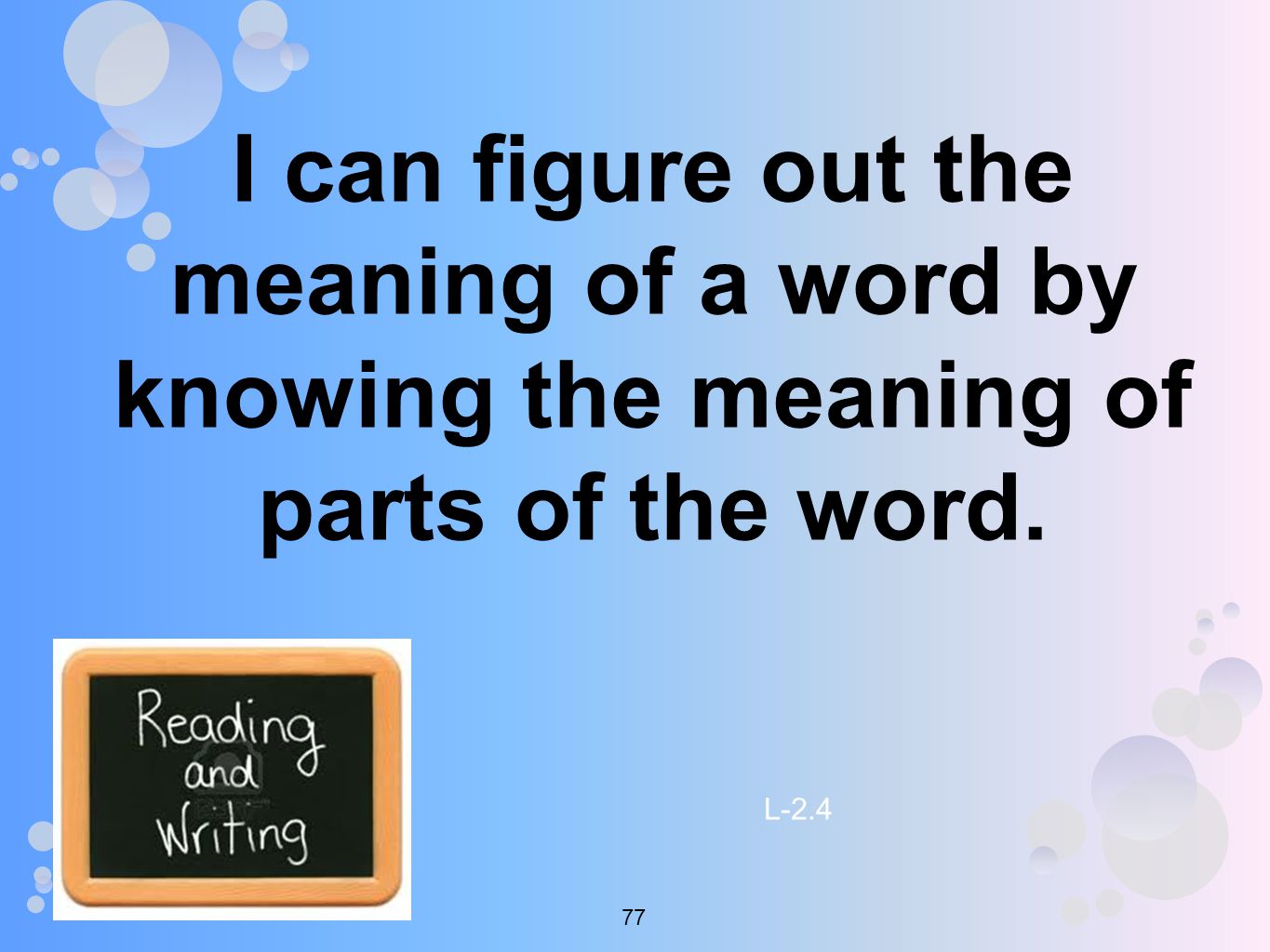 I can figure out the meaning of a word by knowing the meaning of parts of the word. L