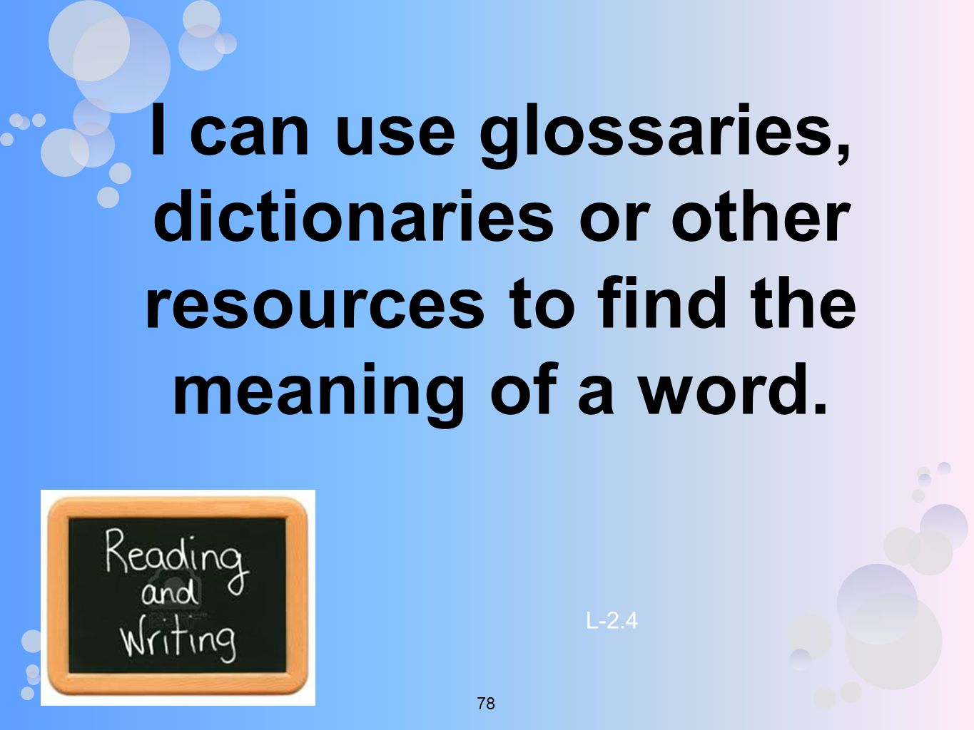 I can use glossaries, dictionaries or other resources to find the meaning of a word. L