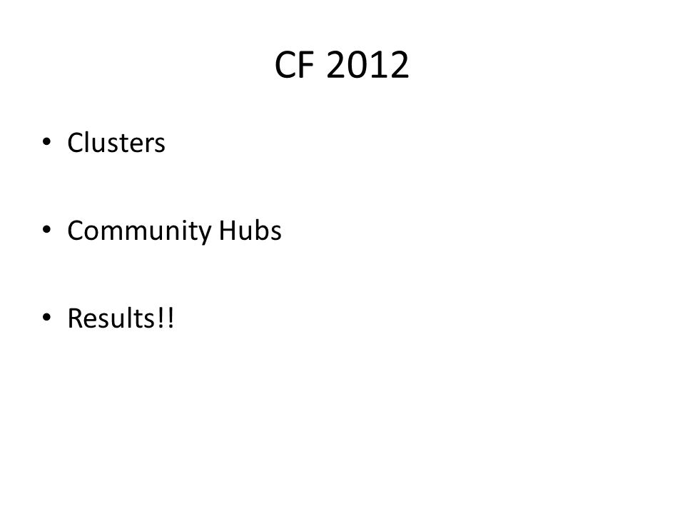 CF 2012 Clusters Community Hubs Results!!