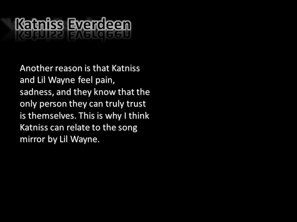 Another reason is that Katniss and Lil Wayne feel pain, sadness, and they know that the only person they can truly trust is themselves.