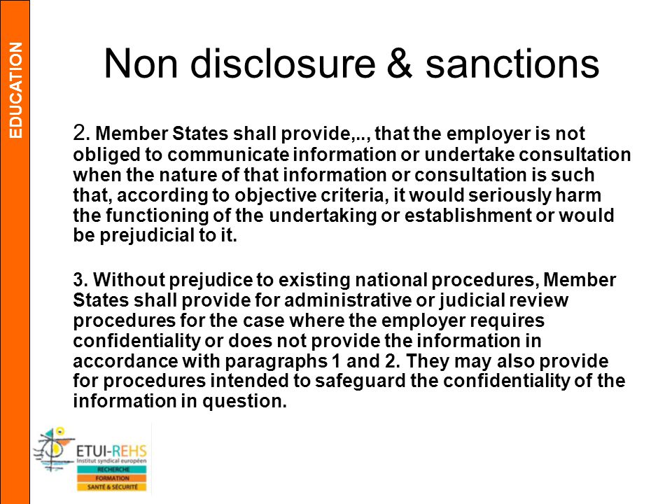 EDUCATION Non disclosure & sanctions 2.